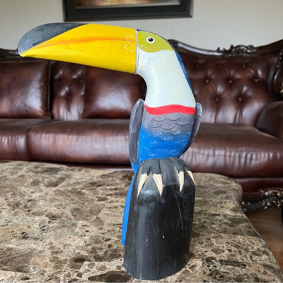 Hand Painted Carved Wooden Toucan Tropical Bird Parrot - Picture 2 of 5